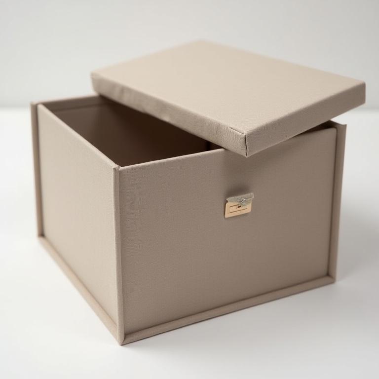 Boîte de rangement en carton épais recouverte de tissu texturé, personnalisée.